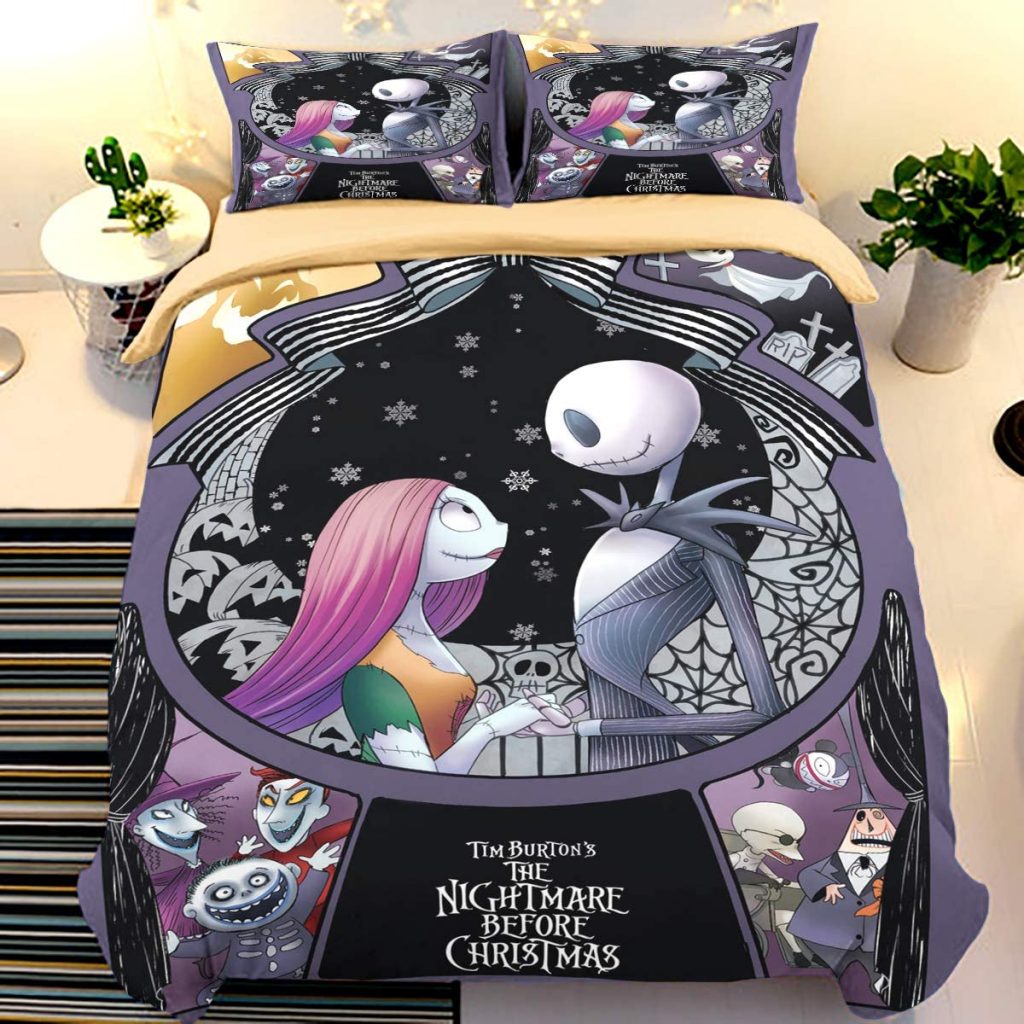 Guidear Nightmare Before Christmas Duvet Cover with 2 Pillowcases Cartoon Skull Bedding Set with Zipper Closure Luxury Soft Microfiber Bedding Set Double...